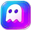 The GhostBox Icon is a Ghost in a Box set on an iridescent background